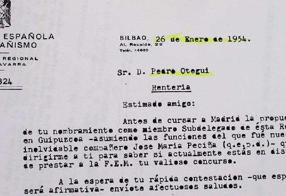Nombramiento Pedrotxo Otegi. 1954 1945